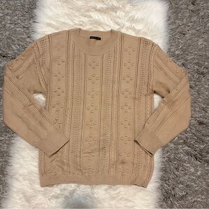 Tan Cable Knit Crew Neck Sweater